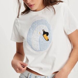 New! Free People x Tricia Fix Eyelet Animal Tee Swan Bird Large